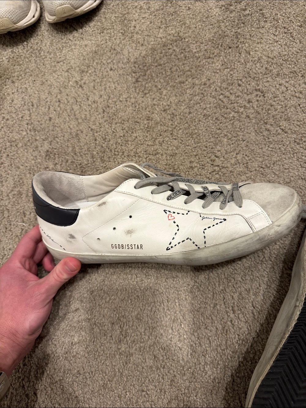 Golden Goose White Leather Low-Top Sneakers with Navy Blue Heel - Picture 7 of 8